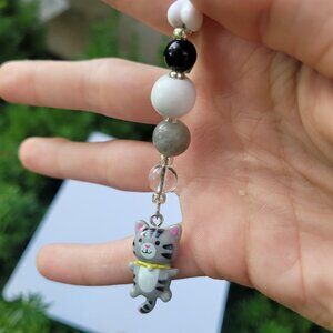 Gray Cat Keychain - Handmade